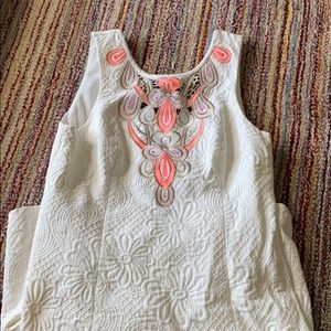 white and pink floral dress